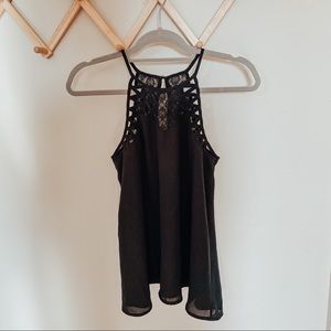 Black Tank Top with cutout and lace detail